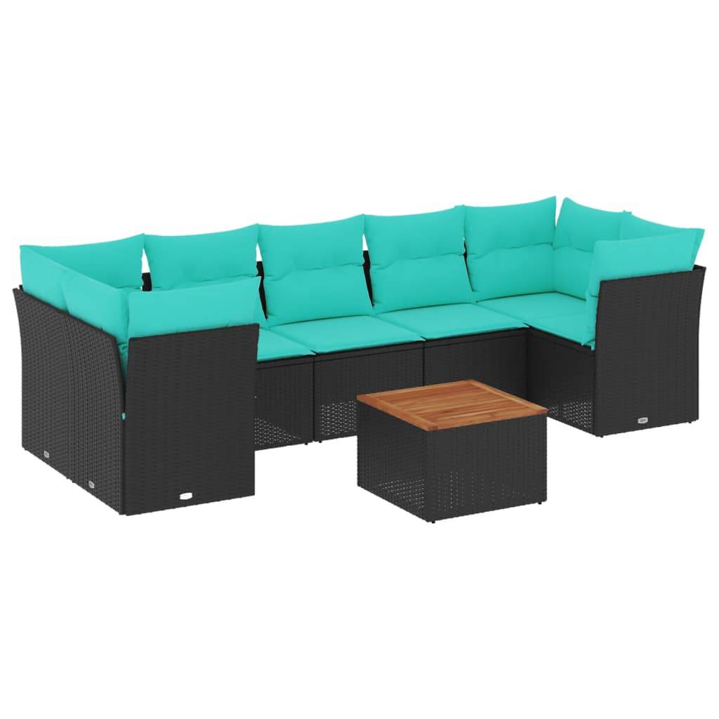 vidaXL 8-tlg. Garten-Sofagarnitur mit Kissen Schwarz Poly Rattan