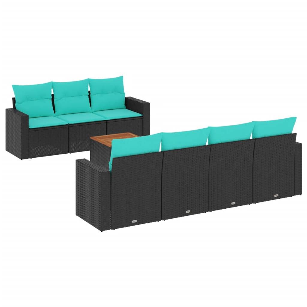 vidaXL 8-tlg. Garten-Sofagarnitur mit Kissen Schwarz Poly Rattan