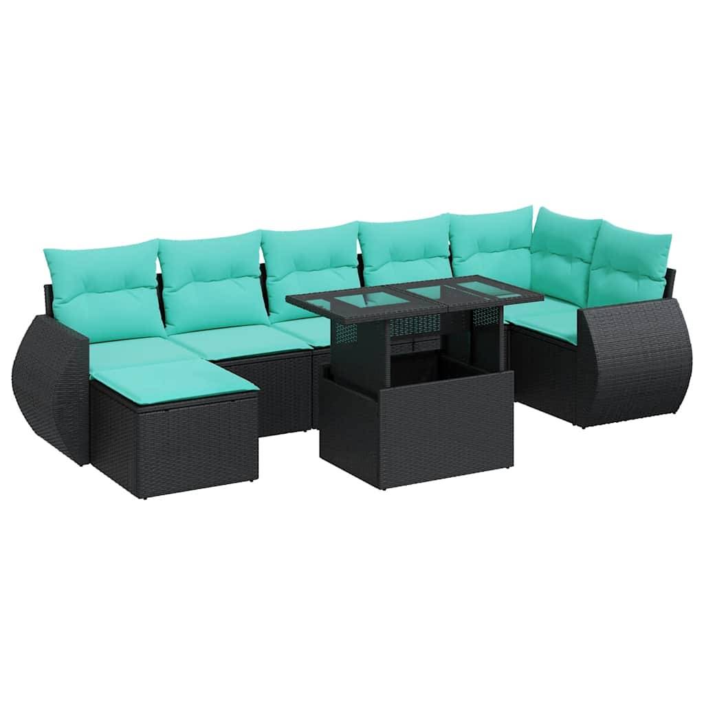 vidaXL 8-tlg. Garten-Sofagarnitur mit Kissen Schwarz Poly Rattan
