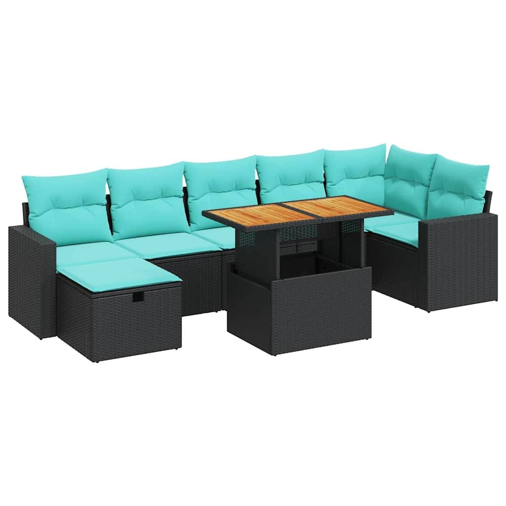 vidaXL 8-tlg. Garten-Sofagarnitur mit Kissen Grau Poly Rattan Akazie
