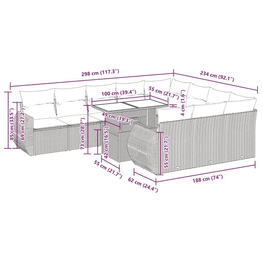 vidaXL 11-tlg. Garten-Sofagarnitur mit Kissen Schwarz Poly Rattan