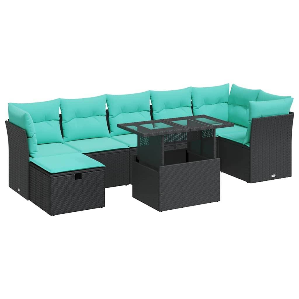vidaXL 8-tlg. Garten-Sofagarnitur mit Kissen Grau Poly Rattan Akazie