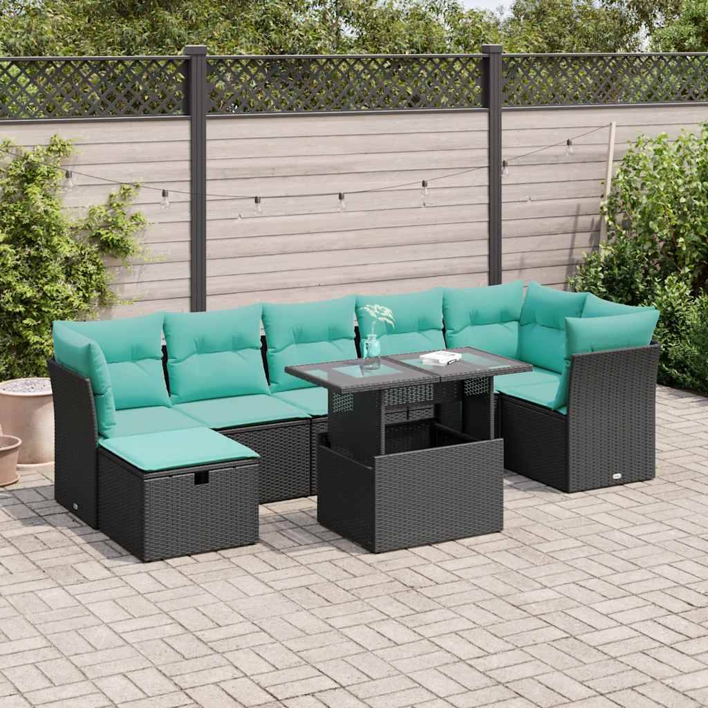 vidaXL 8-tlg. Garten-Sofagarnitur mit Kissen Grau Poly Rattan Akazie