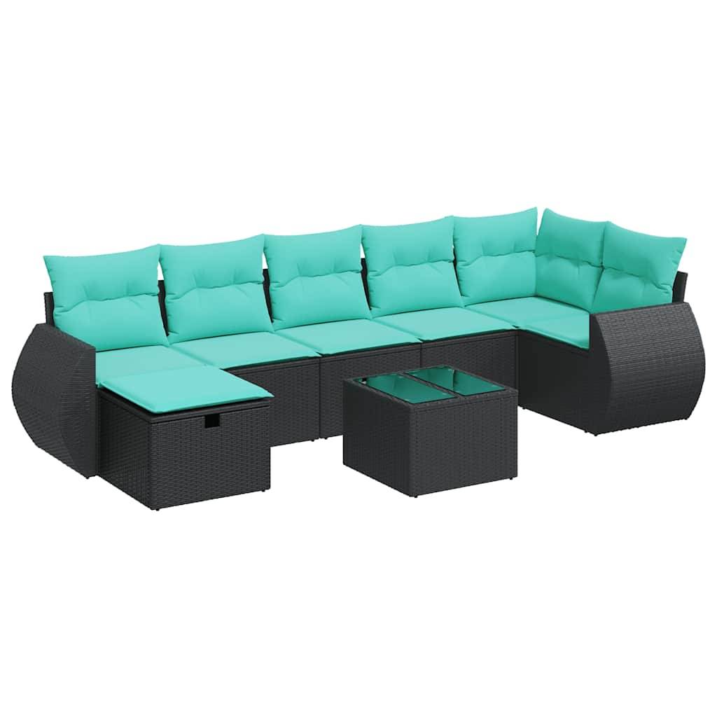 vidaXL 8-tlg. Garten-Sofagarnitur mit Kissen Schwarz Poly Rattan