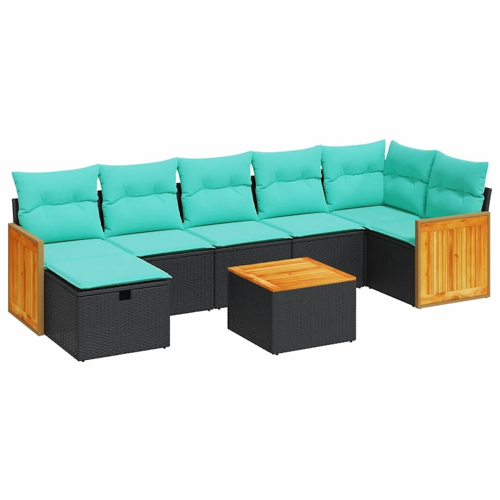vidaXL 8-tlg. Garten-Sofagarnitur mit Kissen Schwarz Poly Rattan