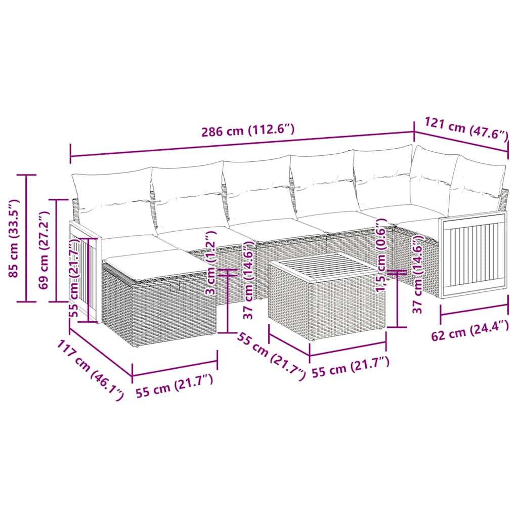 vidaXL 8-tlg. Garten-Sofagarnitur mit Kissen Schwarz Poly Rattan