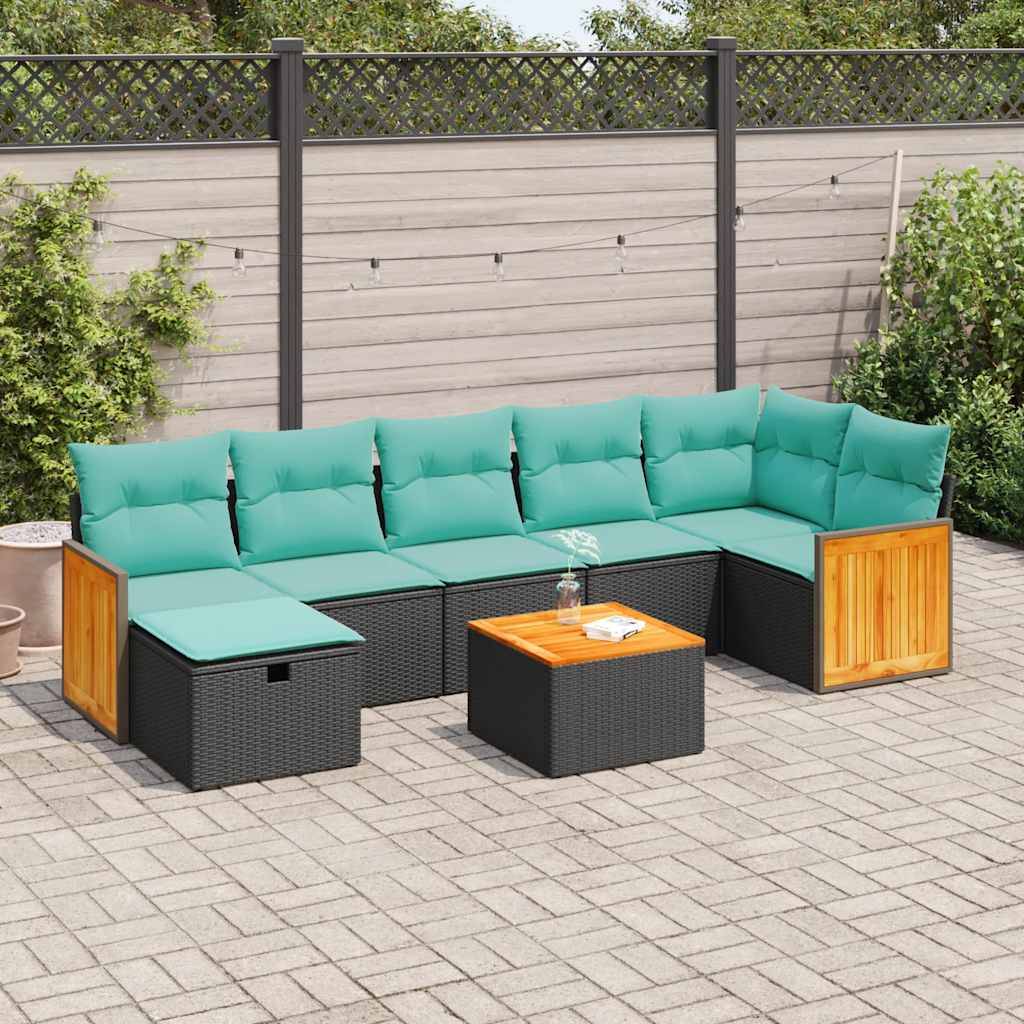vidaXL 8-tlg. Garten-Sofagarnitur mit Kissen Schwarz Poly Rattan