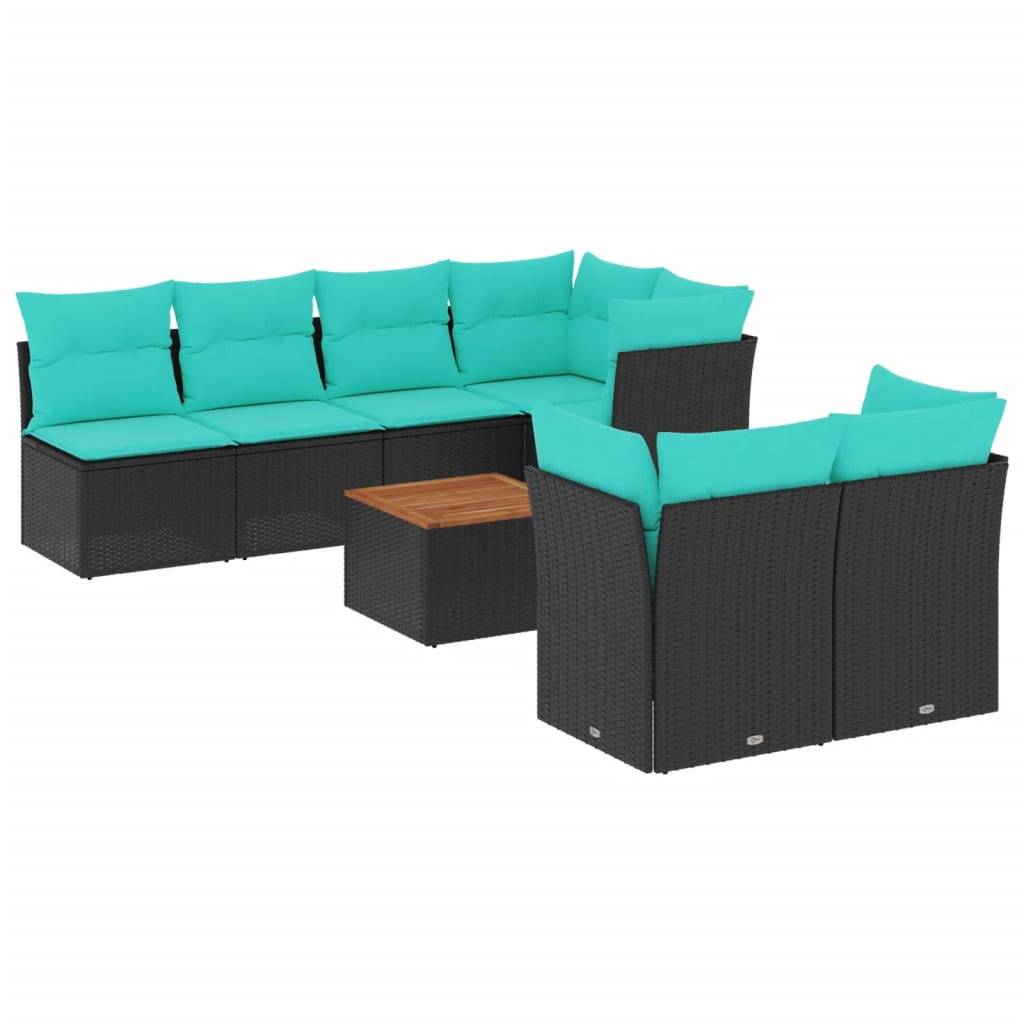vidaXL 8-tlg. Garten-Sofagarnitur mit Kissen Schwarz Poly Rattan