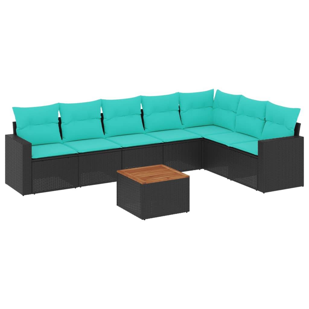 vidaXL 8-tlg. Garten-Sofagarnitur mit Kissen Schwarz Poly Rattan