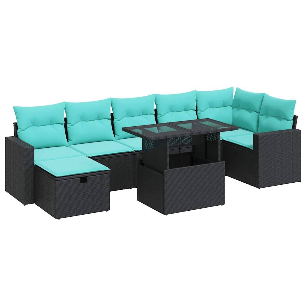 vidaXL 8-tlg. Garten-Sofagarnitur mit Kissen Grau Poly Rattan Akazie