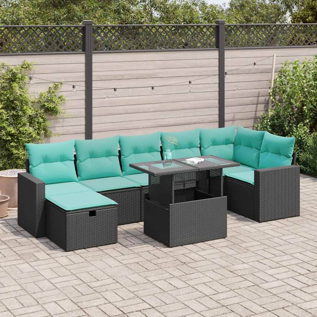vidaXL 8-tlg. Garten-Sofagarnitur mit Kissen Grau Poly Rattan Akazie