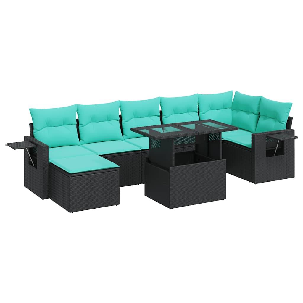 vidaXL 8-tlg. Garten-Sofagarnitur mit Kissen Schwarz Poly Rattan