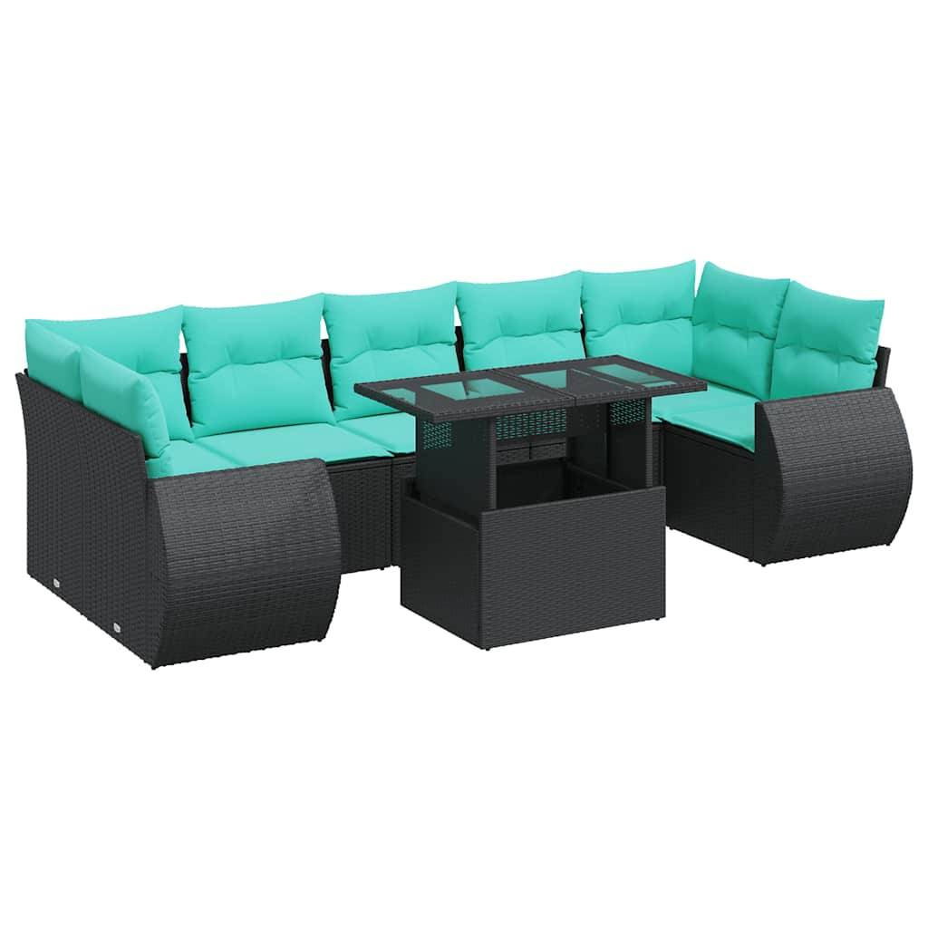 vidaXL 8-tlg. Garten-Sofagarnitur mit Kissen Schwarz Poly Rattan