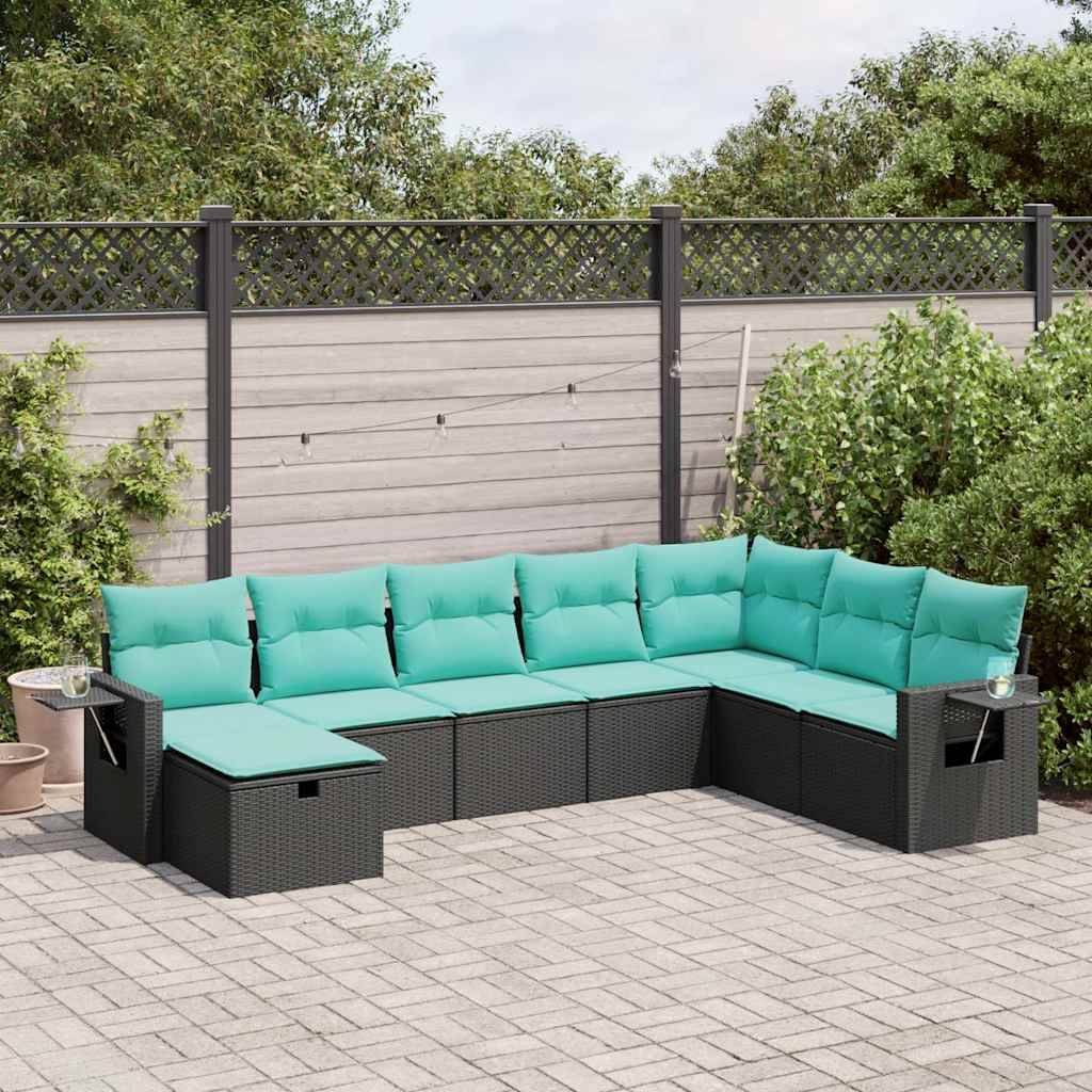 vidaXL 8-tlg. Garten-Sofagarnitur mit Kissen Schwarz Poly Rattan