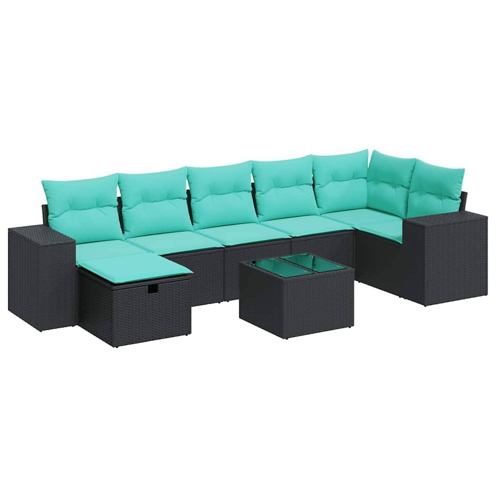 vidaXL 8-tlg. Garten-Sofagarnitur mit Kissen Schwarz Poly Rattan