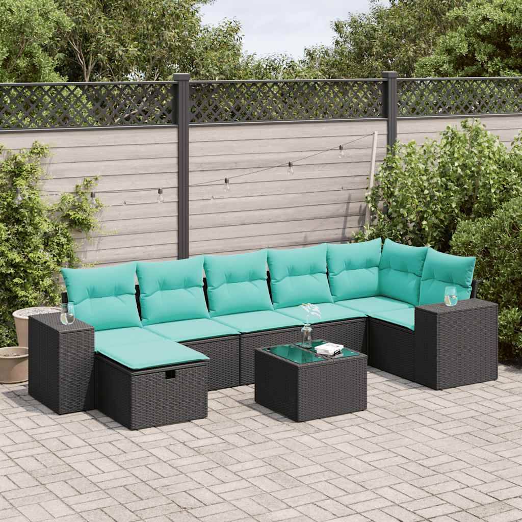 vidaXL 8-tlg. Garten-Sofagarnitur mit Kissen Schwarz Poly Rattan