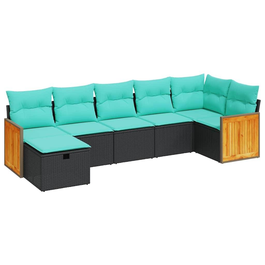 vidaXL 7-tlg. Garten-Sofagarnitur mit Kissen Schwarz Poly Rattan