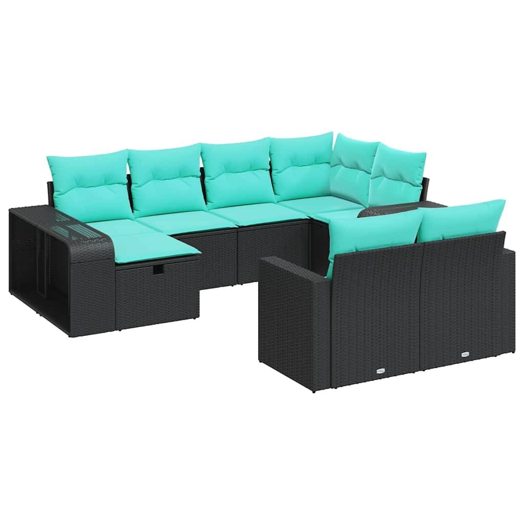vidaXL 10-tlg. Garten-Sofagarnitur mit Kissen Schwarz Poly Rattan
