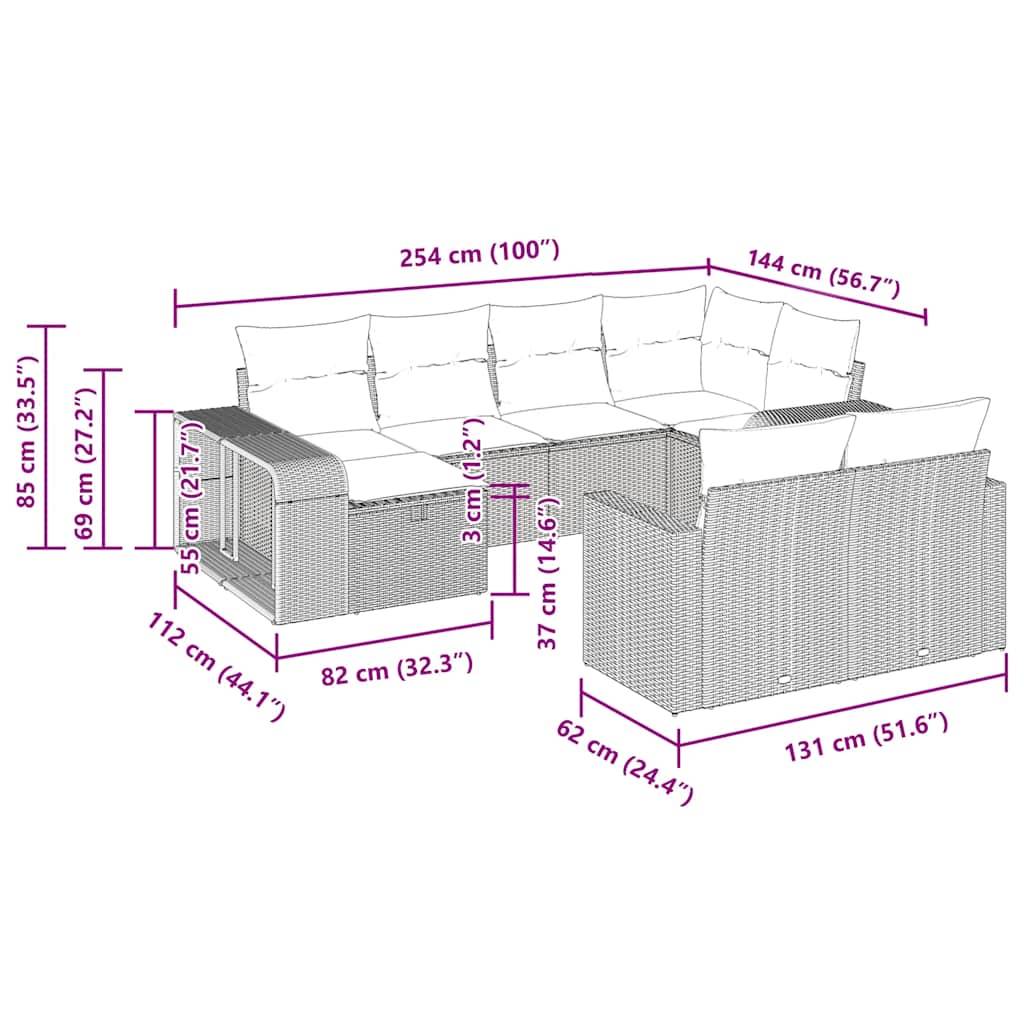 vidaXL 10-tlg. Garten-Sofagarnitur mit Kissen Schwarz Poly Rattan