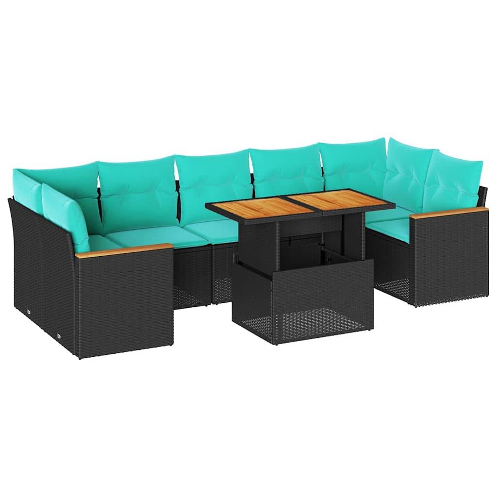 vidaXL 8-tlg. Garten-Sofagarnitur mit Kissen Schwarz Poly Rattan