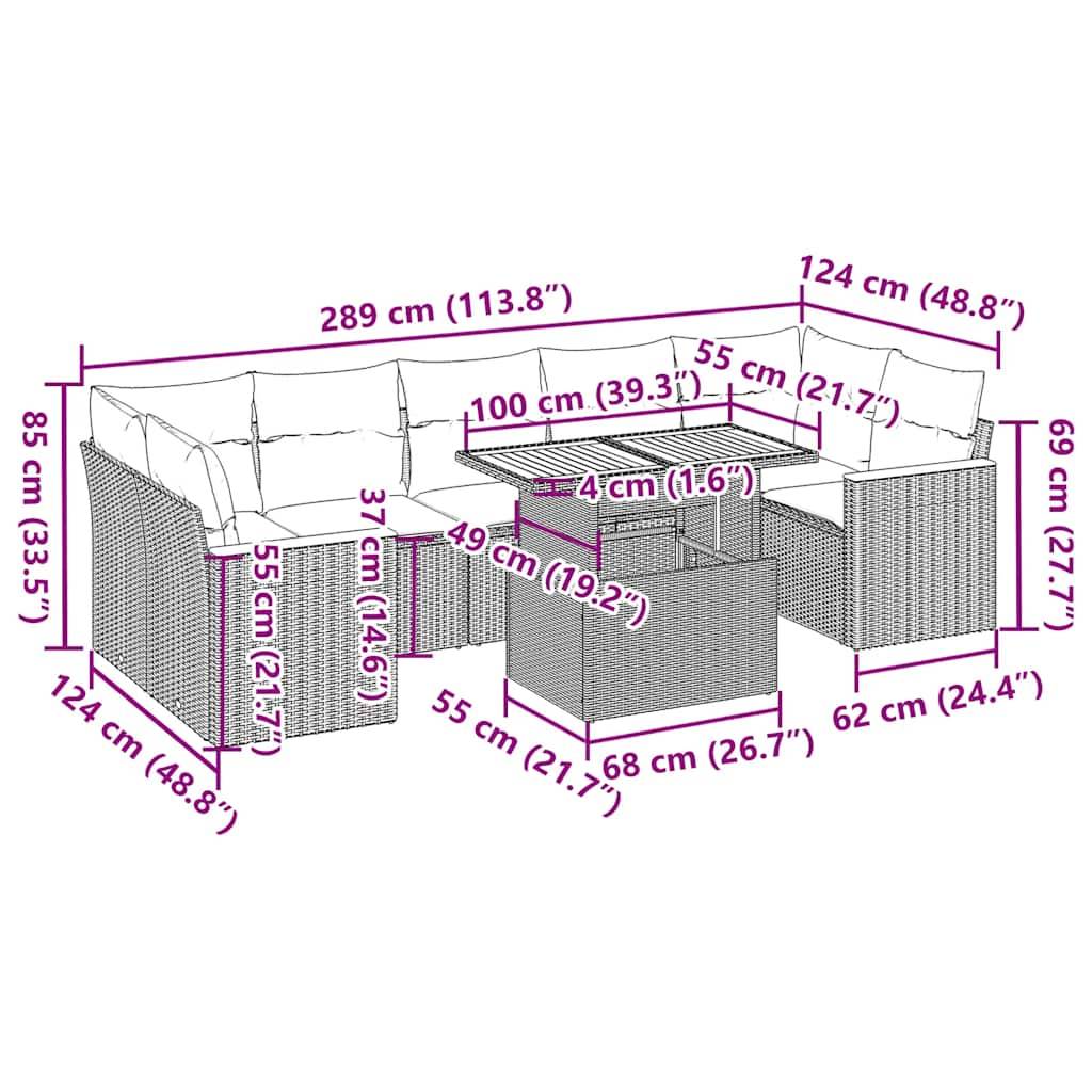vidaXL 8-tlg. Garten-Sofagarnitur mit Kissen Schwarz Poly Rattan