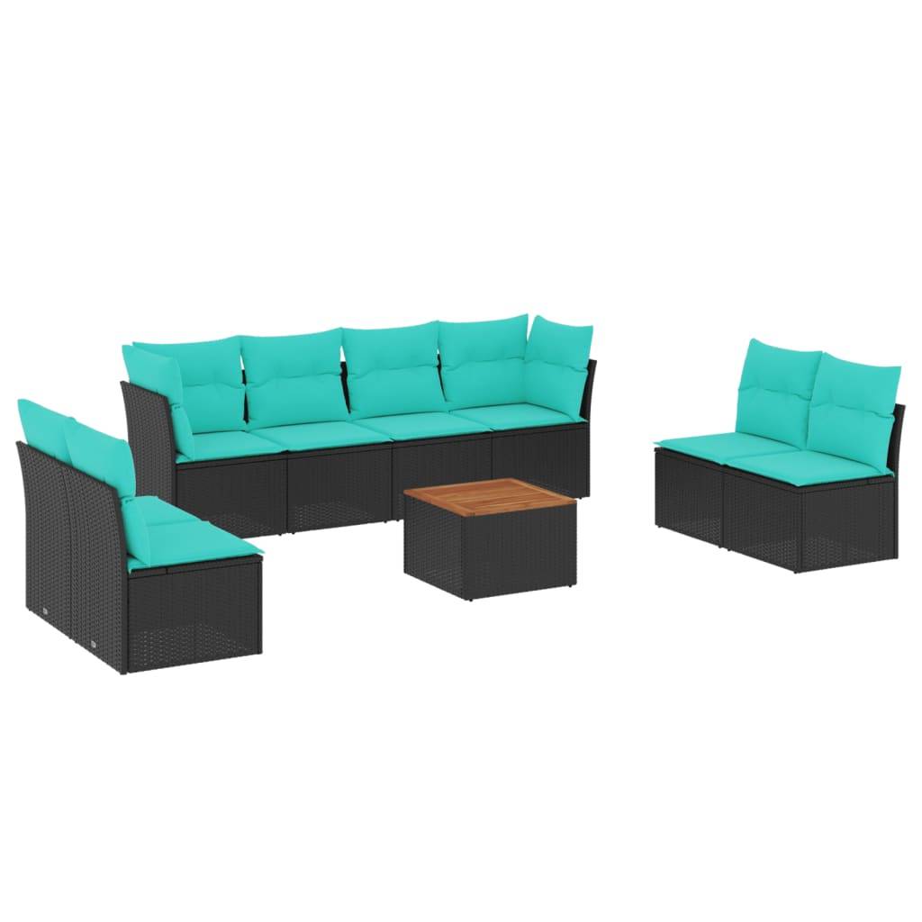 vidaXL 9-tlg. Garten-Sofagarnitur mit Kissen Schwarz Poly Rattan