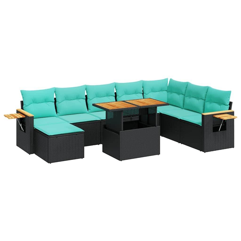 vidaXL 10-tlg. Garten-Sofagarnitur mit Kissen Schwarz Poly Rattan