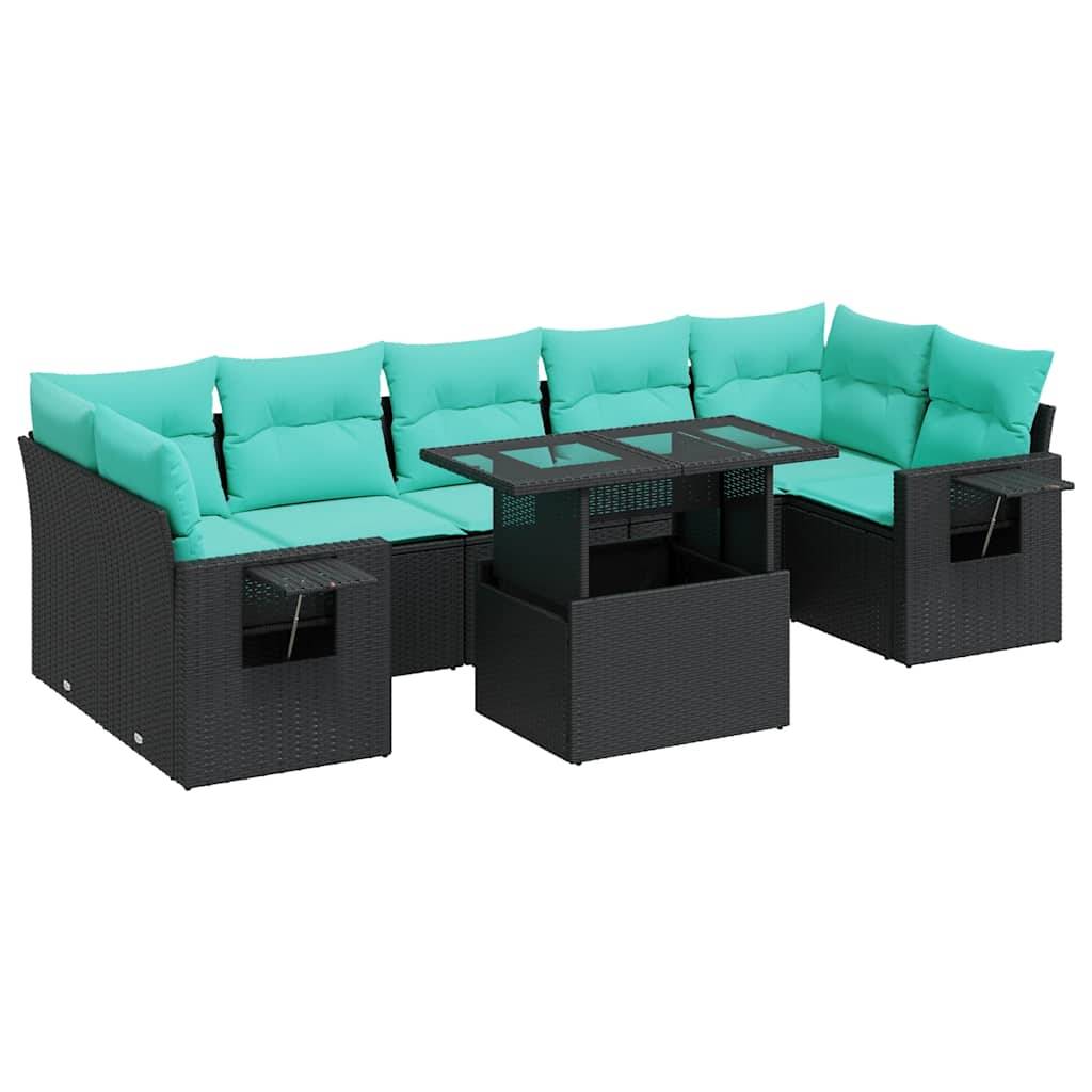vidaXL 8-tlg. Garten-Sofagarnitur mit Kissen Schwarz Poly Rattan Akazie