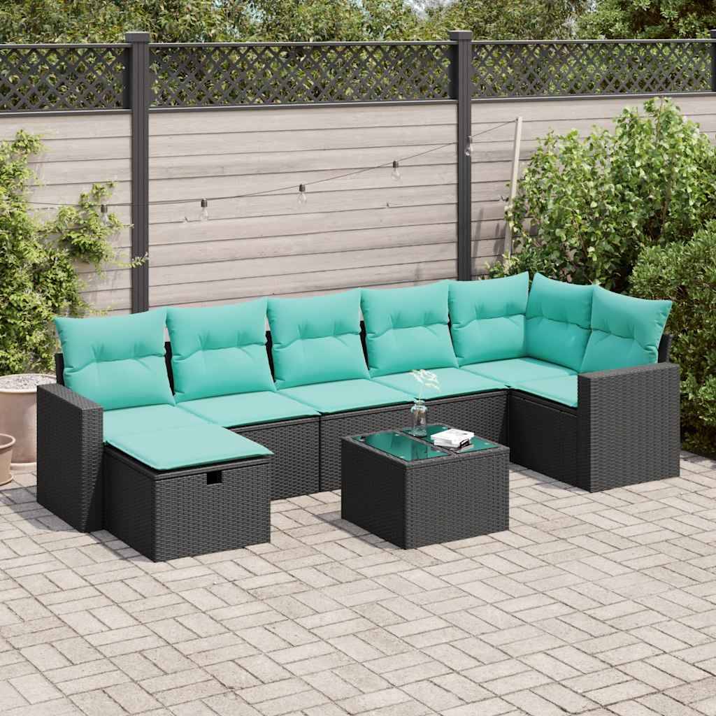 vidaXL 8-tlg. Garten-Sofagarnitur mit Kissen Schwarz Poly Rattan