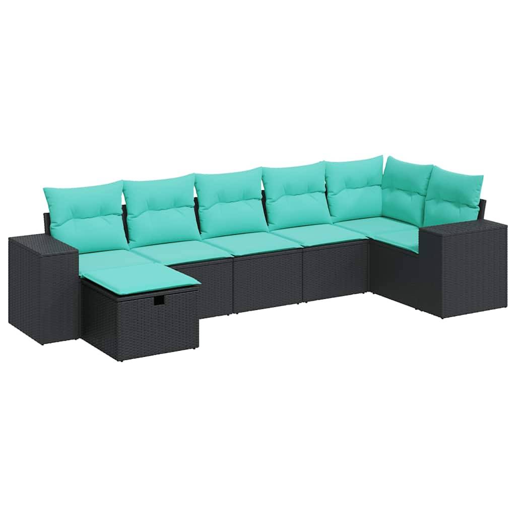 vidaXL 7-tlg. Garten-Sofagarnitur mit Kissen Schwarz Poly Rattan