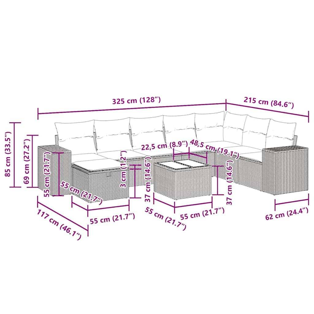 vidaXL 9-tlg. Garten-Sofagarnitur mit Kissen Schwarz Poly Rattan
