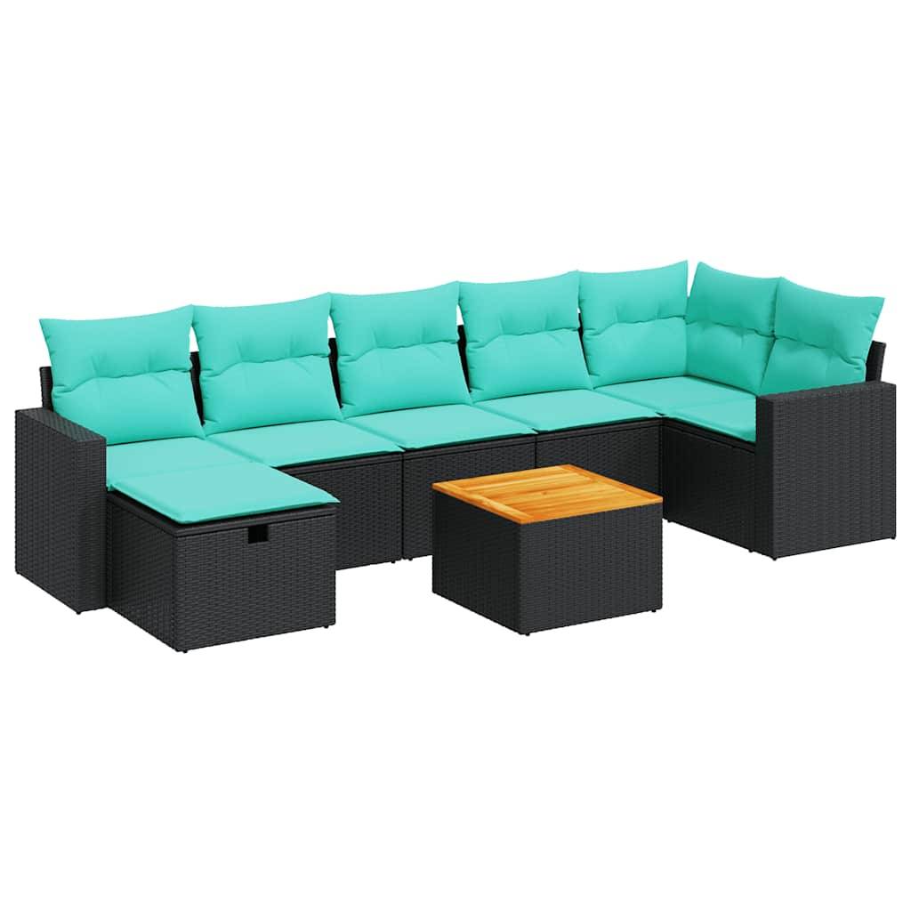 vidaXL 8-tlg. Garten-Sofagarnitur mit Kissen Schwarz Poly Rattan