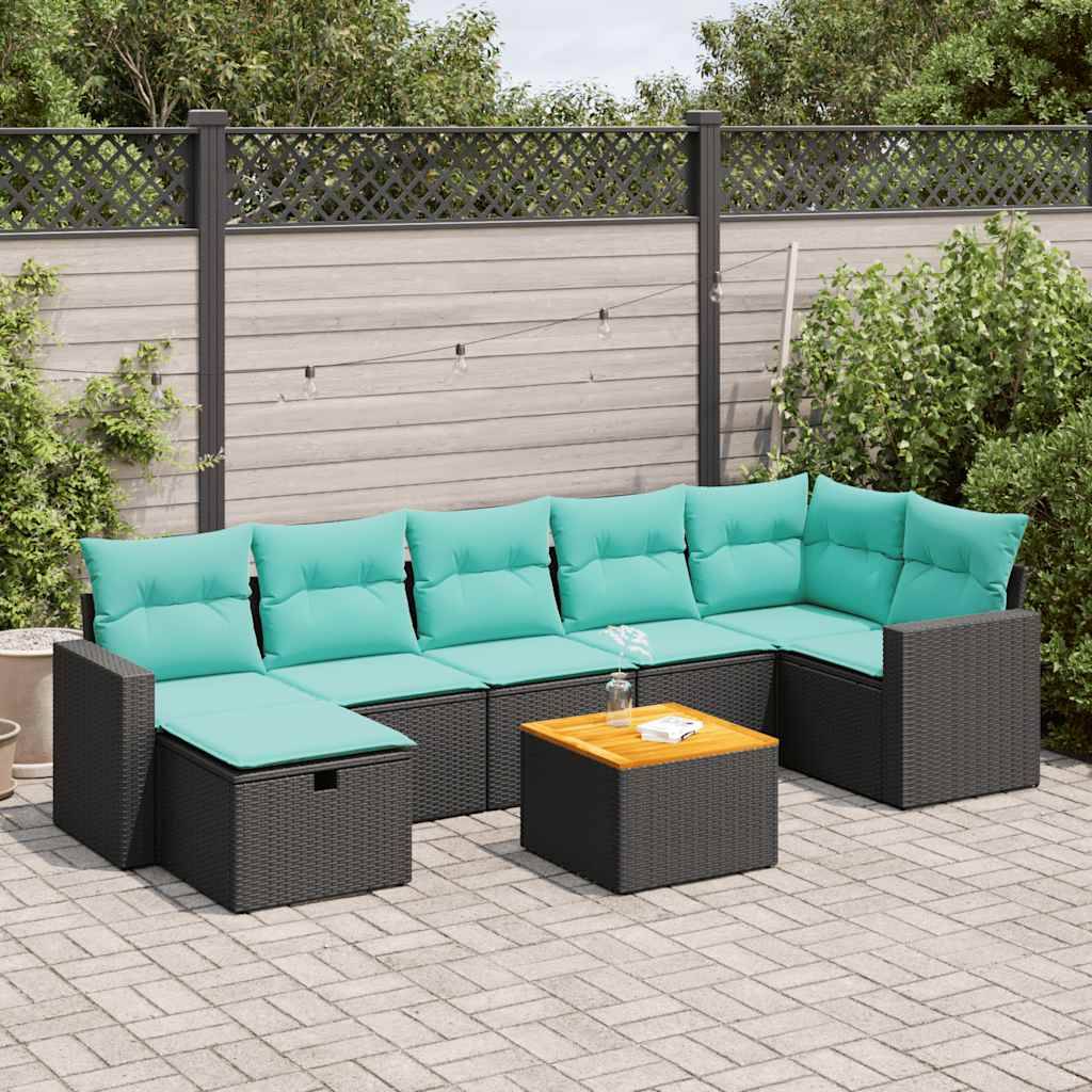 vidaXL 8-tlg. Garten-Sofagarnitur mit Kissen Schwarz Poly Rattan