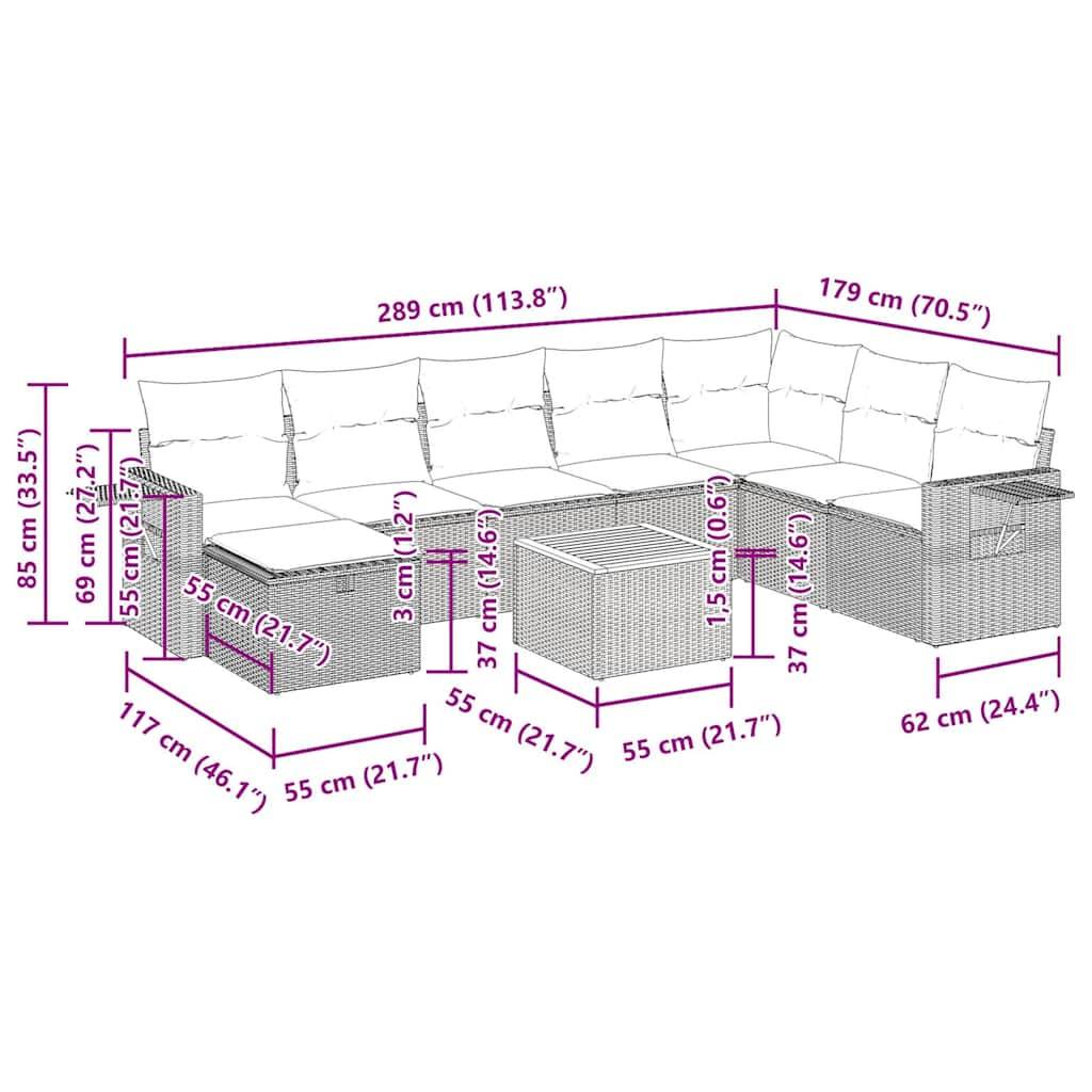 vidaXL 9-tlg. Garten-Sofagarnitur mit Kissen Schwarz Poly Rattan