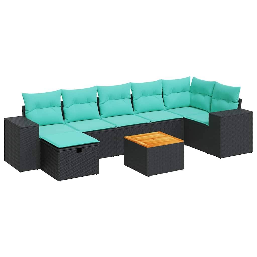 vidaXL 8-tlg. Garten-Sofagarnitur mit Kissen Schwarz Poly Rattan