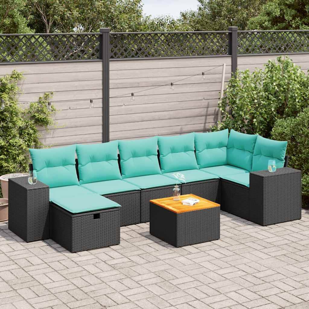 vidaXL 8-tlg. Garten-Sofagarnitur mit Kissen Schwarz Poly Rattan