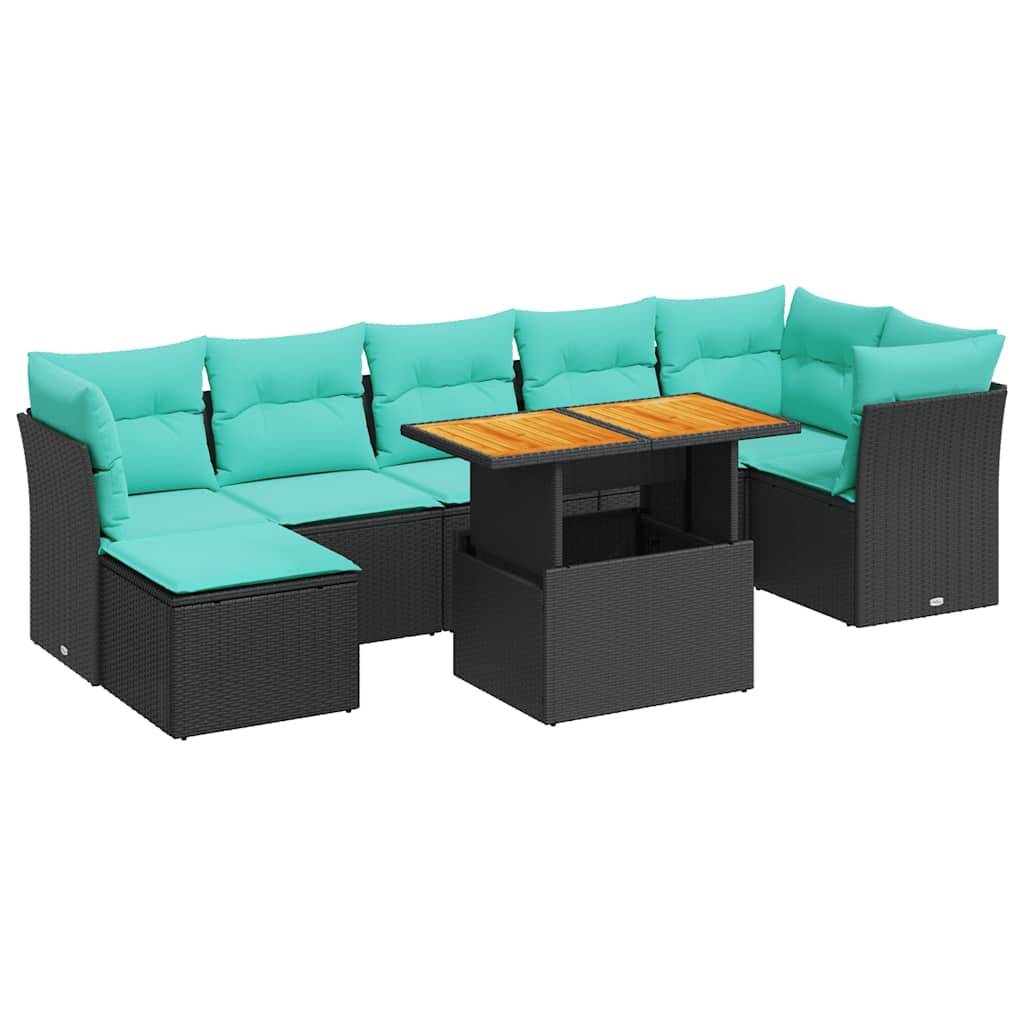 vidaXL 8-tlg. Garten-Sofagarnitur mit Kissen Schwarz Poly Rattan