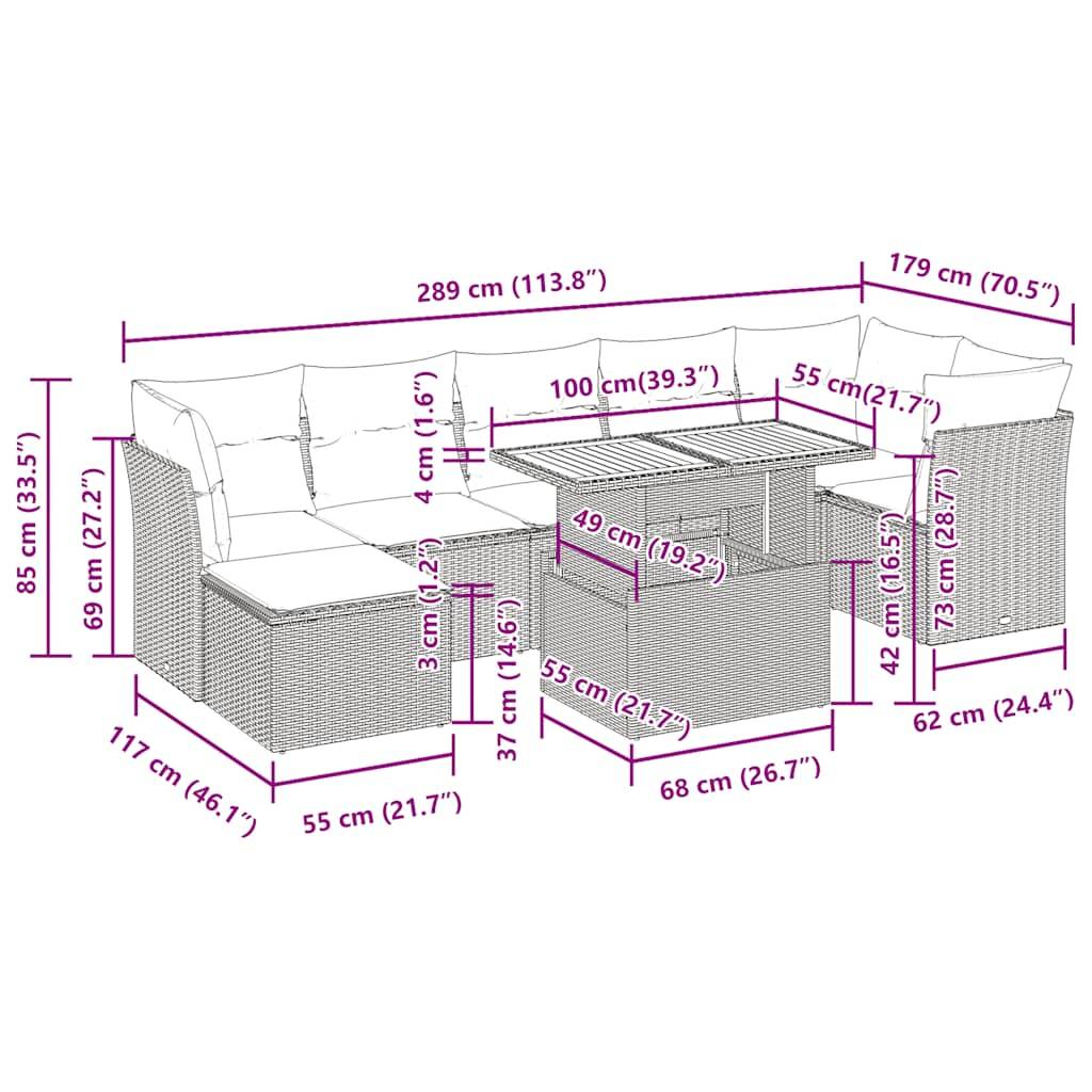 vidaXL 8-tlg. Garten-Sofagarnitur mit Kissen Schwarz Poly Rattan