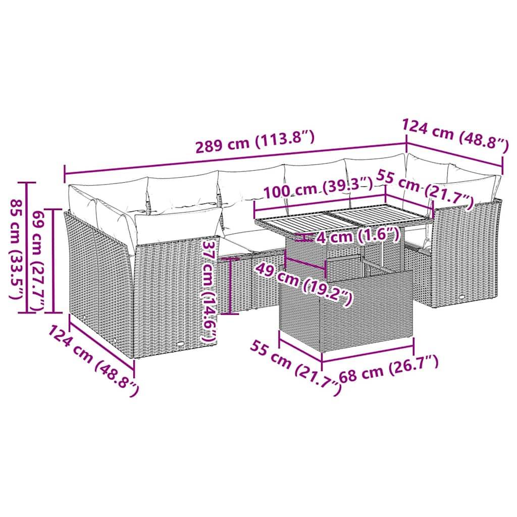 vidaXL 8-tlg. Garten-Sofagarnitur mit Kissen Schwarz Poly Rattan
