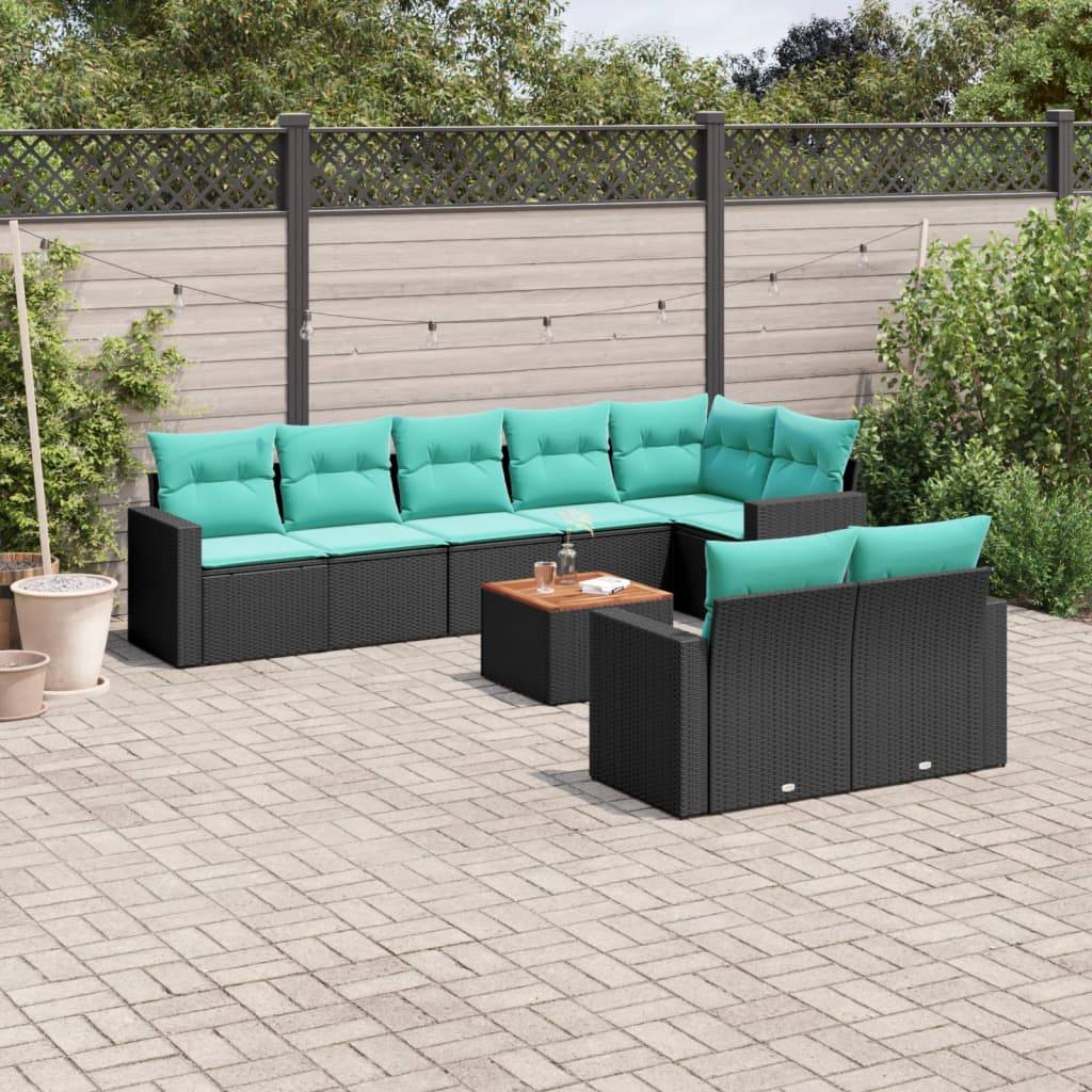 vidaXL 9-tlg. Garten-Sofagarnitur mit Kissen Schwarz Poly Rattan