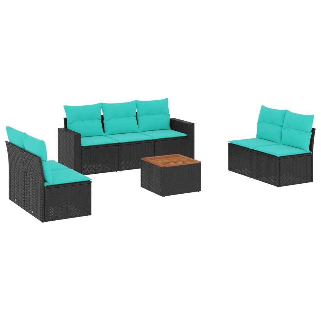 vidaXL 8-tlg. Garten-Sofagarnitur mit Kissen Schwarz Poly Rattan