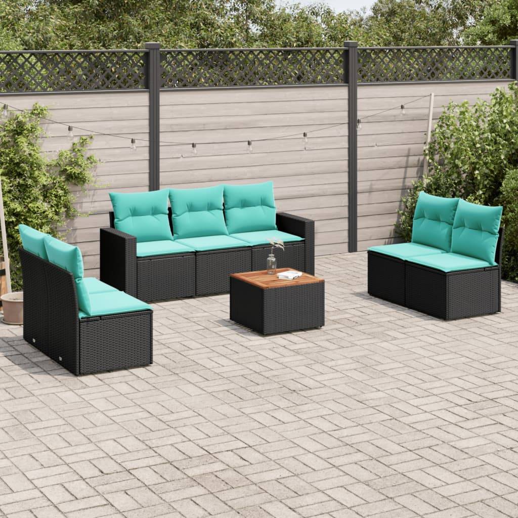 vidaXL 8-tlg. Garten-Sofagarnitur mit Kissen Schwarz Poly Rattan