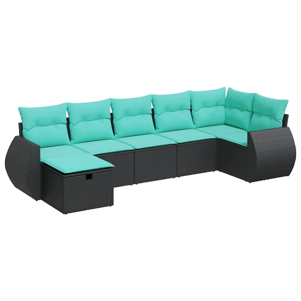 vidaXL 7-tlg. Garten-Sofagarnitur mit Kissen Schwarz Poly Rattan