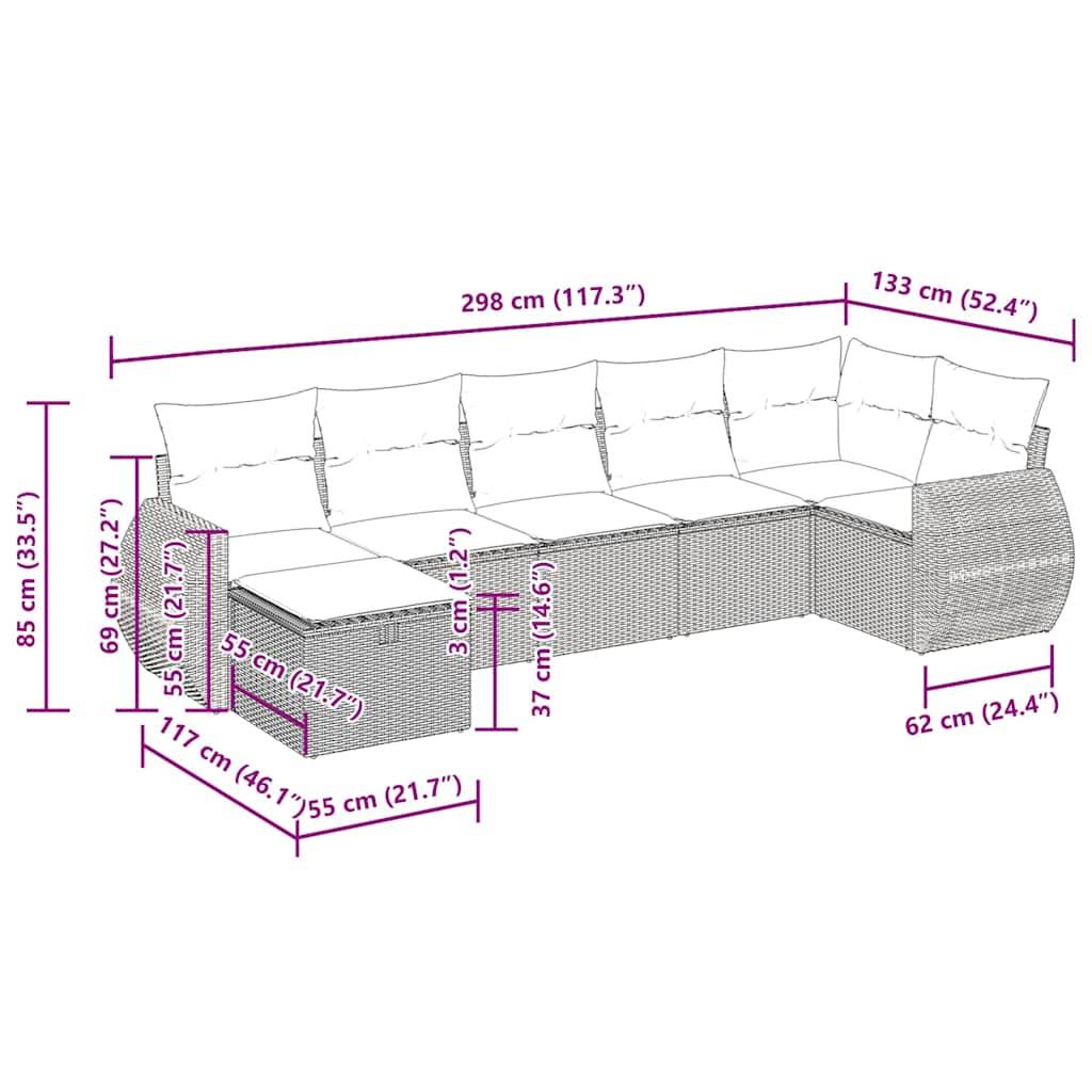 vidaXL 7-tlg. Garten-Sofagarnitur mit Kissen Schwarz Poly Rattan