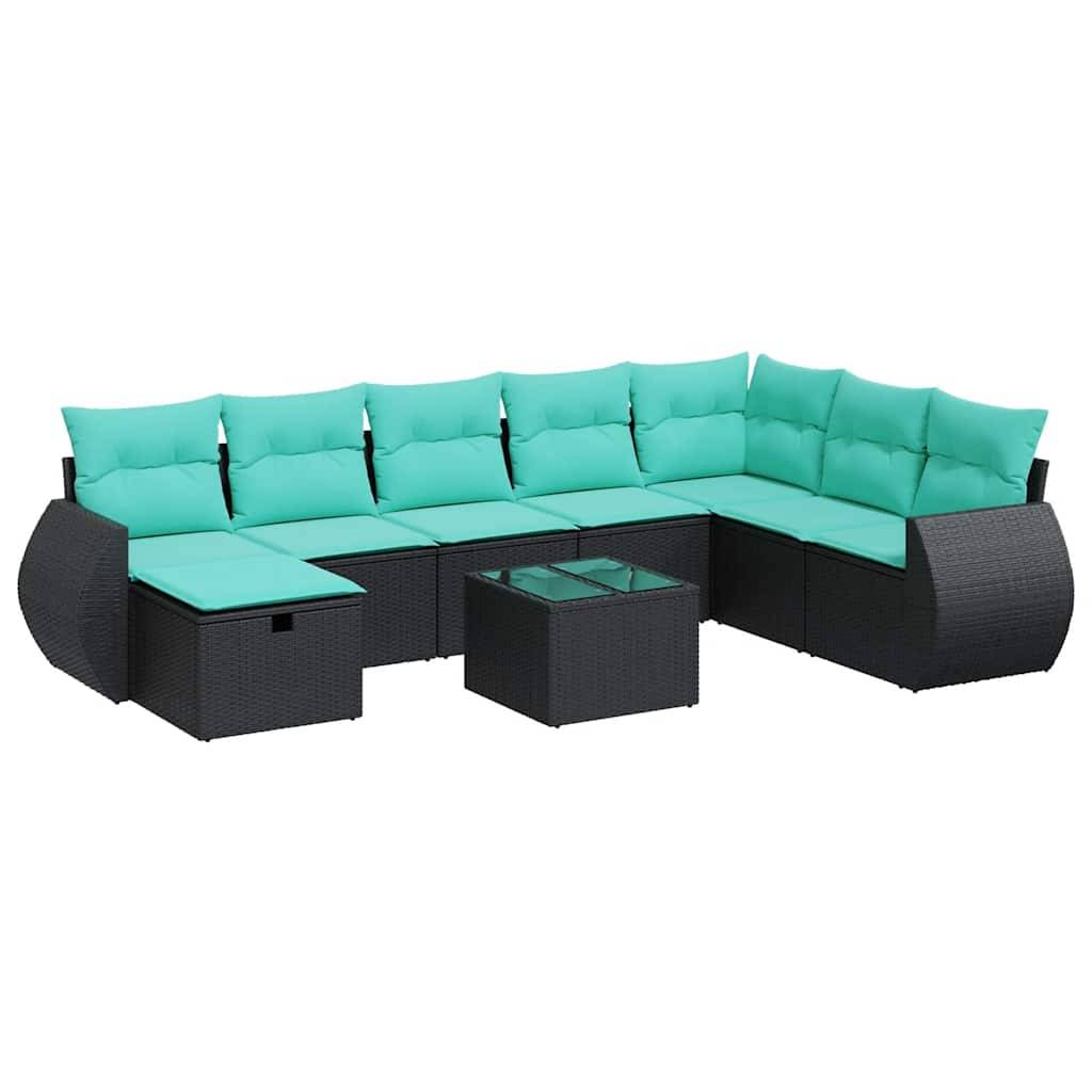 vidaXL 9-tlg. Garten-Sofagarnitur mit Kissen Schwarz Poly Rattan