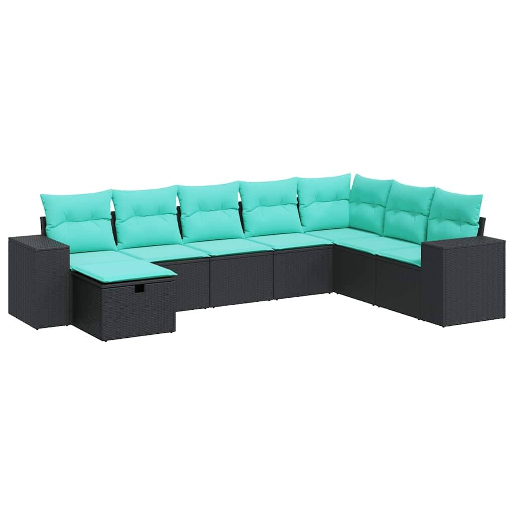 vidaXL 8-tlg. Garten-Sofagarnitur mit Kissen Schwarz Poly Rattan