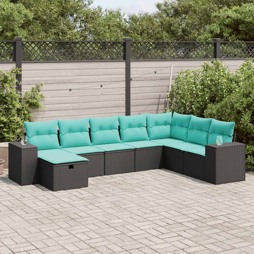 vidaXL 8-tlg. Garten-Sofagarnitur mit Kissen Schwarz Poly Rattan