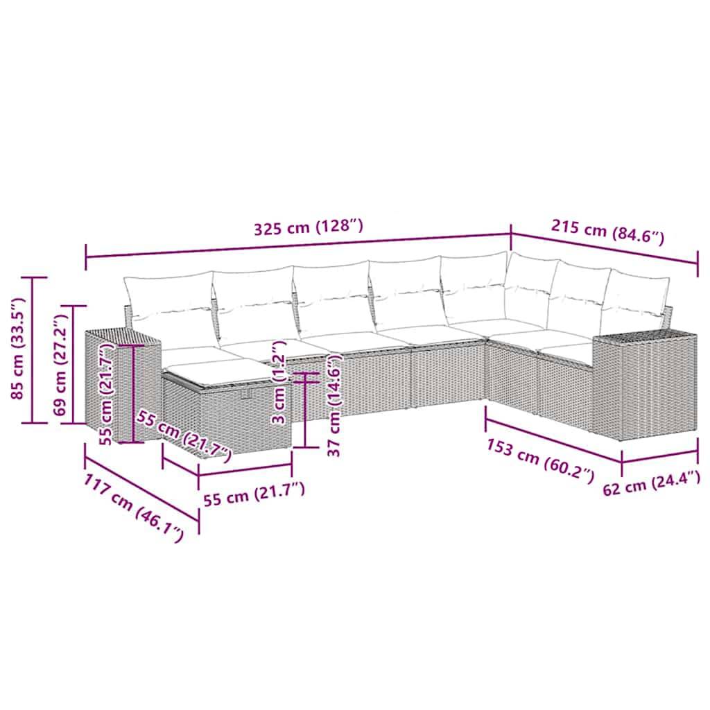 vidaXL 8-tlg. Garten-Sofagarnitur mit Kissen Schwarz Poly Rattan