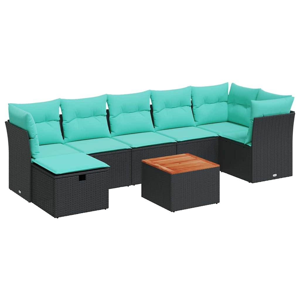 vidaXL 8-tlg. Garten-Sofagarnitur mit Kissen Schwarz Poly Rattan