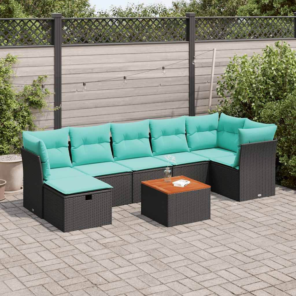 vidaXL 8-tlg. Garten-Sofagarnitur mit Kissen Schwarz Poly Rattan